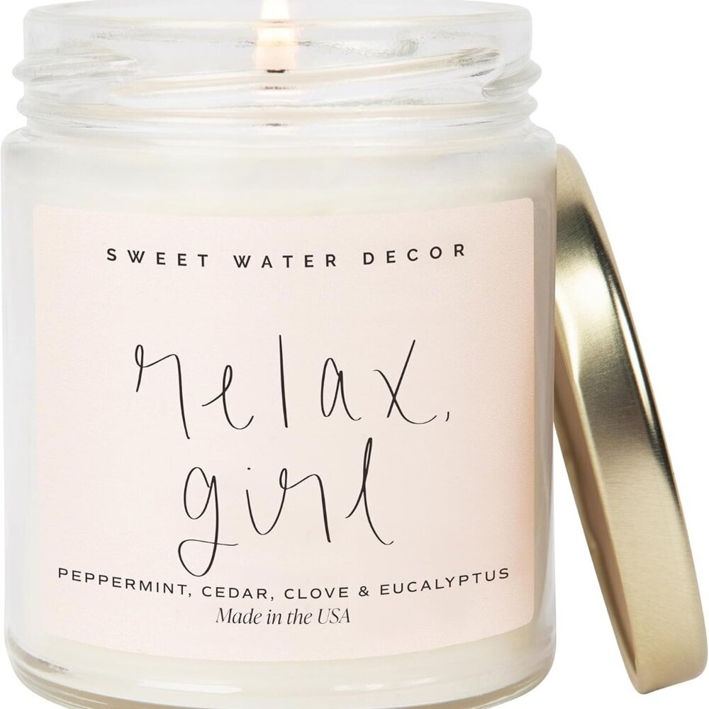 Relax Girl, Peppermint, Cedar, Clove, and Eucalyptus Scented Soy Wax Candle for